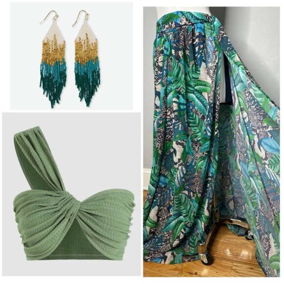 AKIRA GREEN FLORAL PRINT MAXI SKIRT/ PRELOVED/MEDIUM - Picture 2 of 5